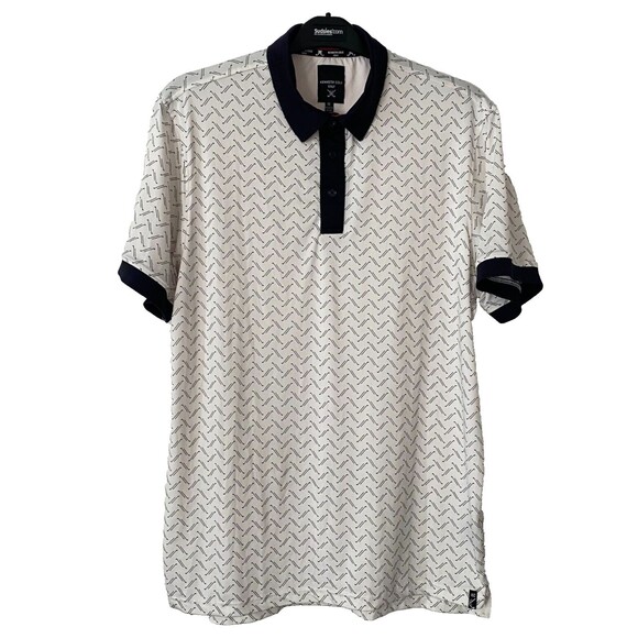 Kenneth Cole Golf Men's Polo‎ Over Print White Wicking Size M - Picture 1 of 12